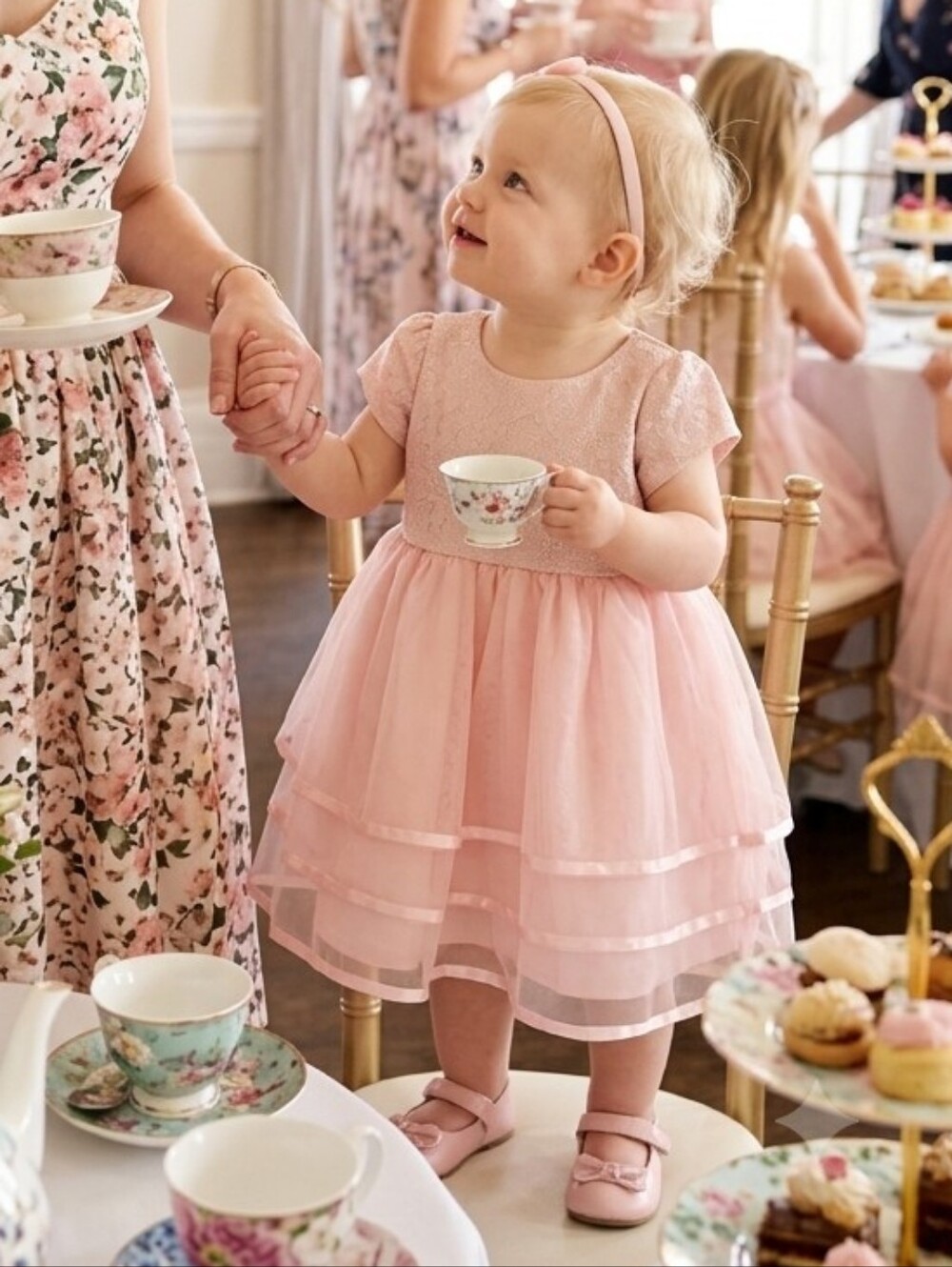 Biscotti Baby Pink Lace Bodice w/Tiered Organza Dress w/Bloomer,S-12mons, EPreLC